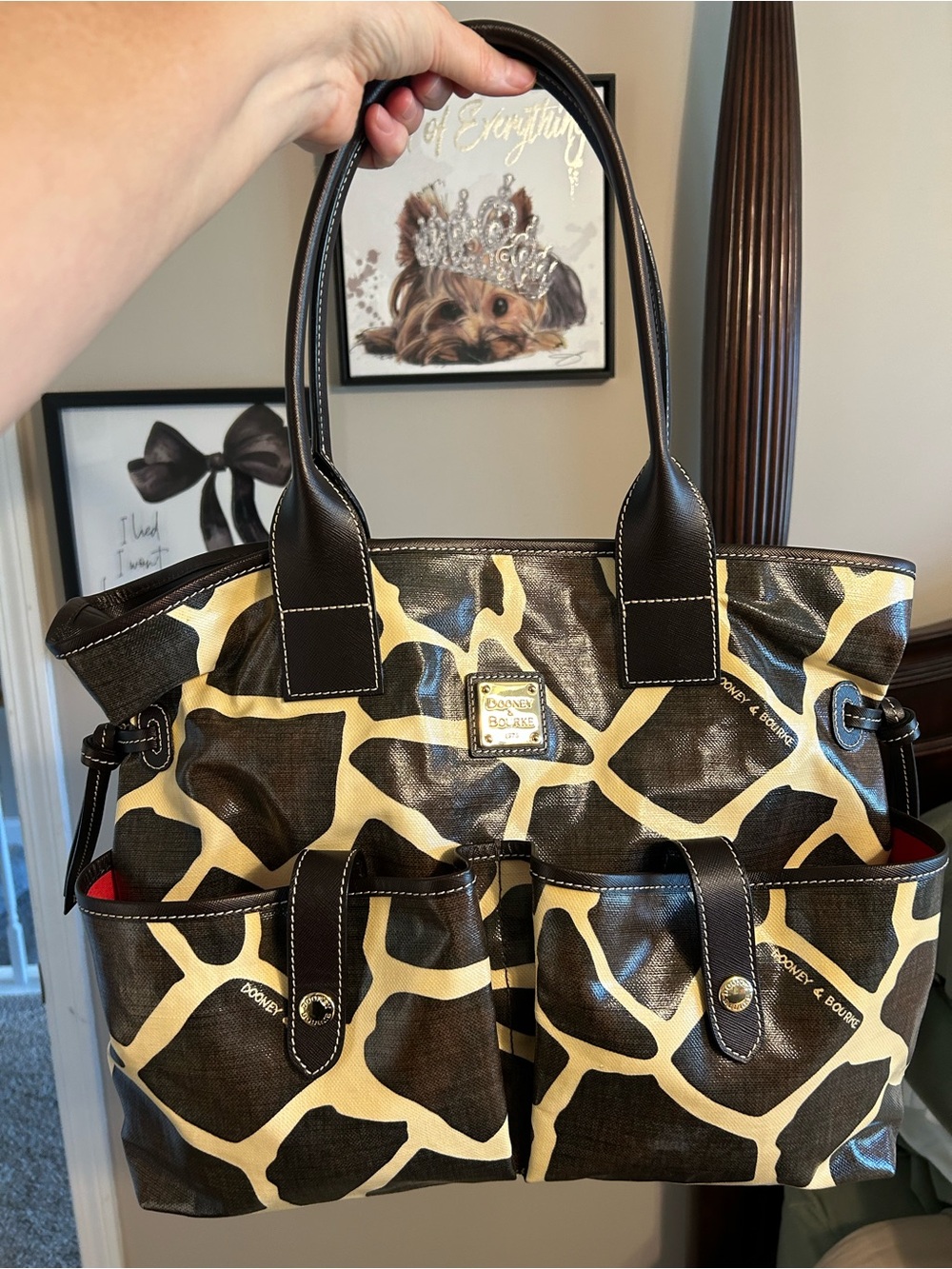 Dooney & Bourke Brown and Cream Giraffe-Pattern Tote